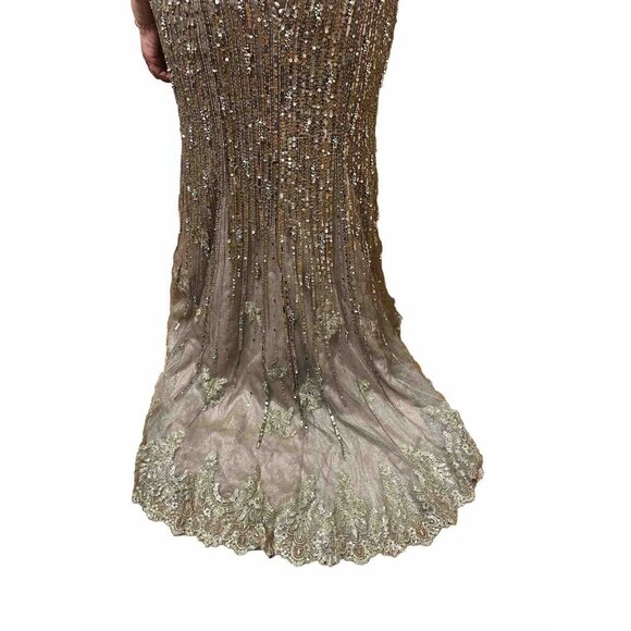 Sarafia Haute Couture Dress Size 18 Gold Color Formal Long For Women Adjustable - Picture 7 of 11
